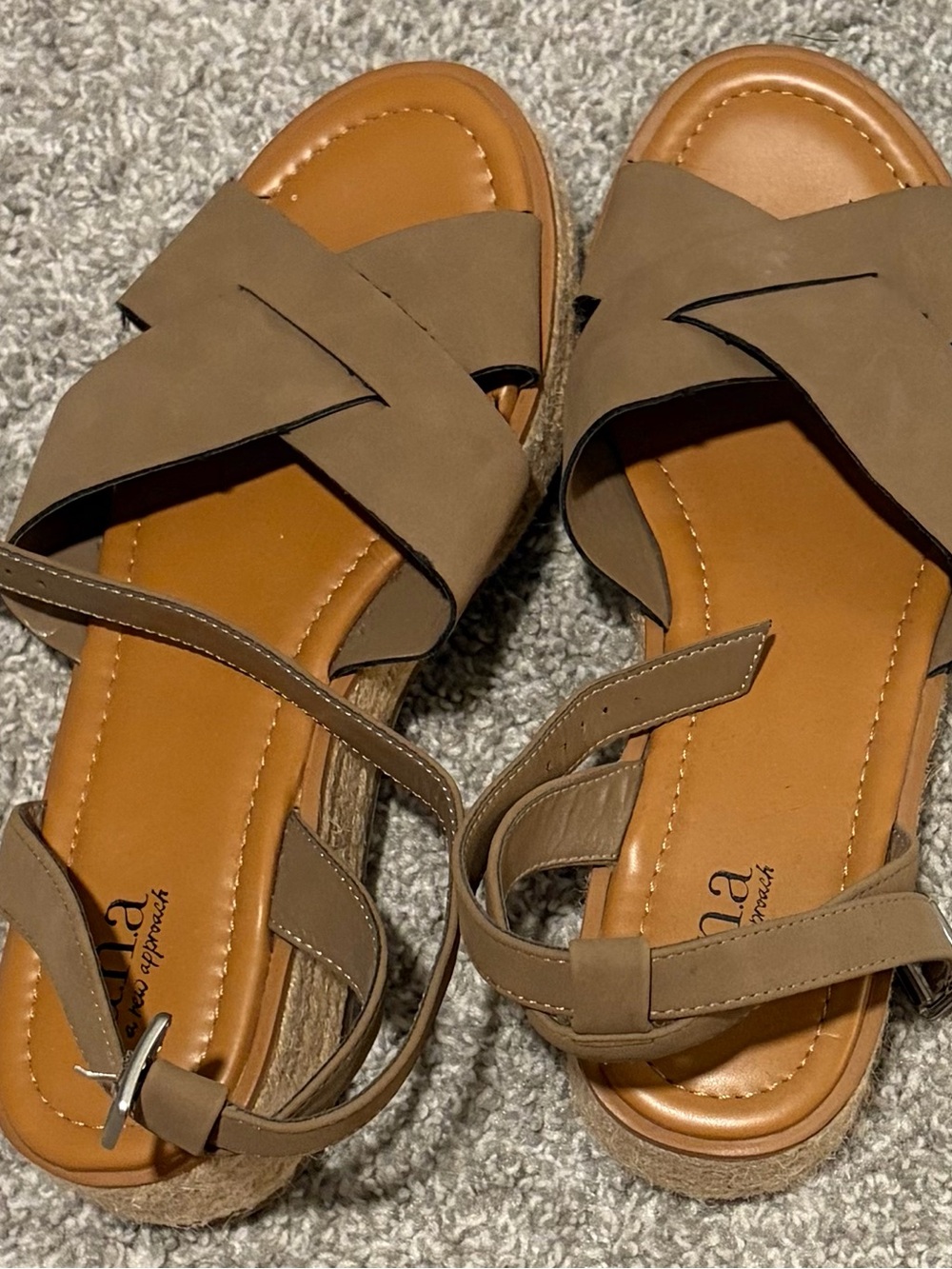 a.n.a Taupe Cross-Strap Espadrille Wedge Sandals